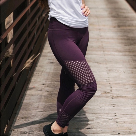 ZYIA Pants - Zyia Blackberry Purple Light n Tight Hi Rise Moto Mesh Leggings Sz 8-10